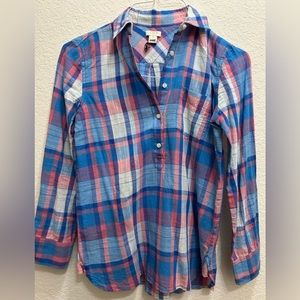 J.Crew Shirt Womens xxs Madras Plaid Popover Long Sleeve Cotton. Like new!!EC!!